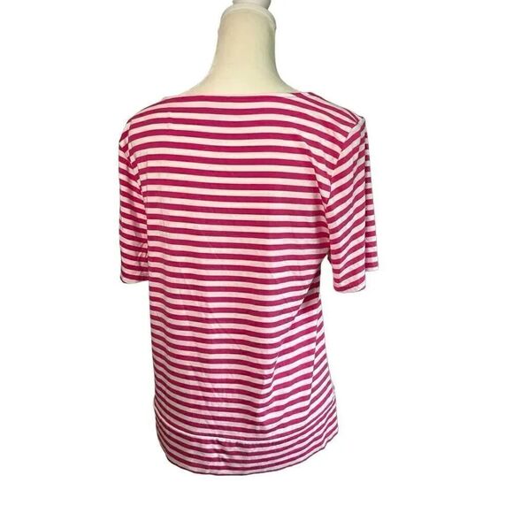Talbots Striped Tie Front Short Sleeve Top Shirt Pink White Size Small - Picture 3 of 6